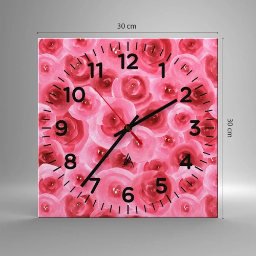 Wall clock - Clock on glass - Roses at the Bottom and at the Top - 30x30 cm