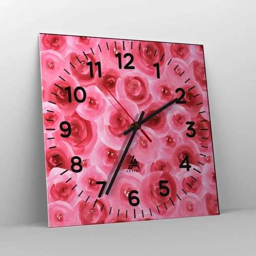 Wall clock - Clock on glass - Roses at the Bottom and at the Top - 30x30 cm