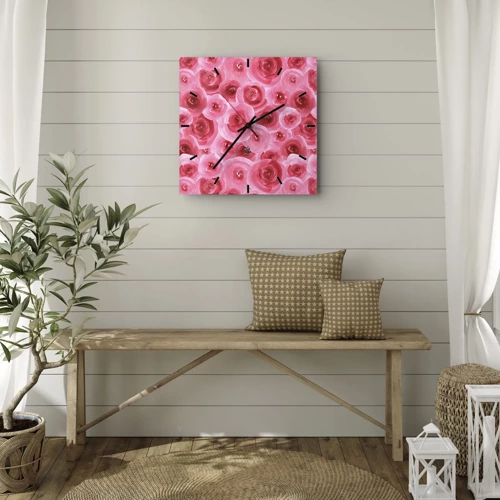 Wall clock - Clock on glass - Roses at the Bottom and at the Top - 40x40 cm