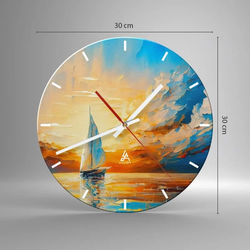 Wall clock - Clock on glass - Sailing in Gold - 30x30 cm