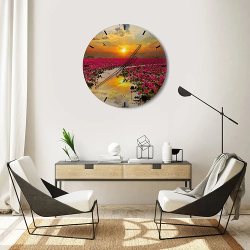 Wall clock - Clock on glass - Secret Life of a Lake - 30x30 cm