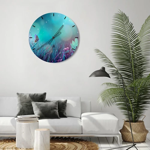 Wall clock - Clock on glass - Secret Life of a Meadow - 30x30 cm