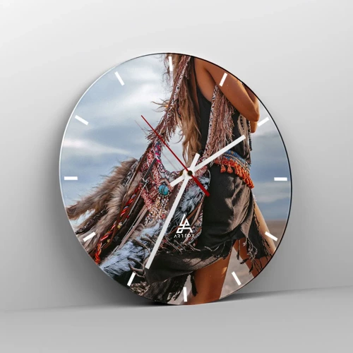 Wall clock - Clock on glass - Shaman's Girl - 30x30 cm