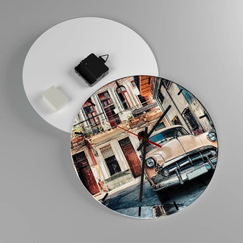 Wall clock - Clock on glass - Siesta in Havana - 30x30 cm