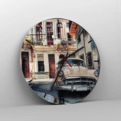 Wall clock - Clock on glass - Siesta in Havana - 30x30 cm