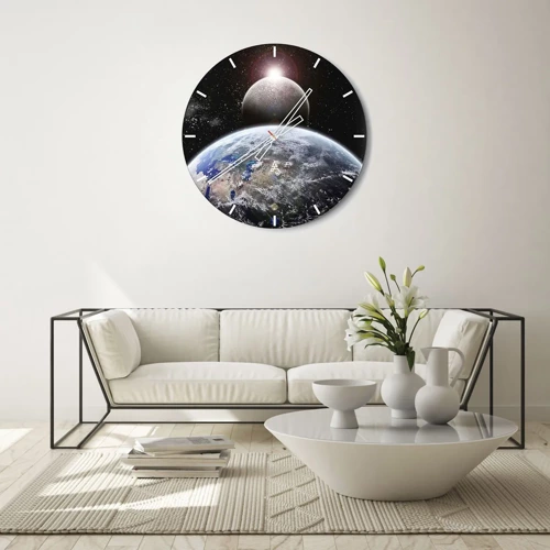 Wall clock - Clock on glass - Space Landscape - Sunrise - 30x30 cm