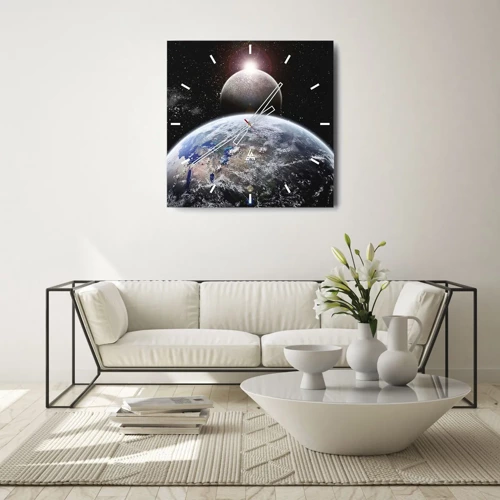 Wall clock - Clock on glass - Space Landscape - Sunrise - 30x30 cm