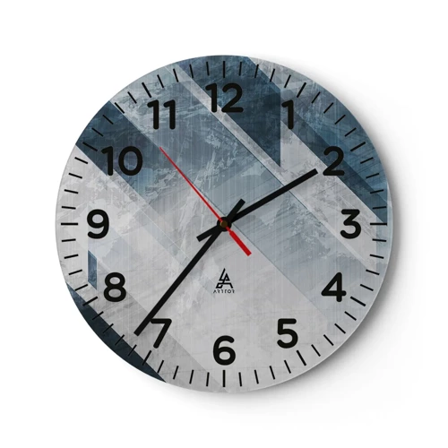 Wall clock - Clock on glass - Spacial Composition - Movement of Greys - 30x30 cm