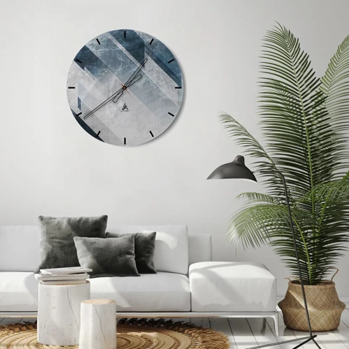 Wall clock - Clock on glass - Spacial Composition - Movement of Greys - 30x30 cm