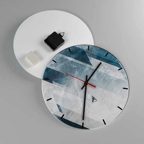 Wall clock - Clock on glass - Spacial Composition - Movement of Greys - 30x30 cm