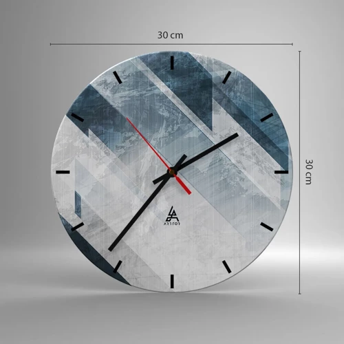 Wall clock - Clock on glass - Spacial Composition - Movement of Greys - 30x30 cm