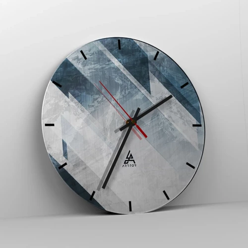 Wall clock - Clock on glass - Spacial Composition - Movement of Greys - 30x30 cm