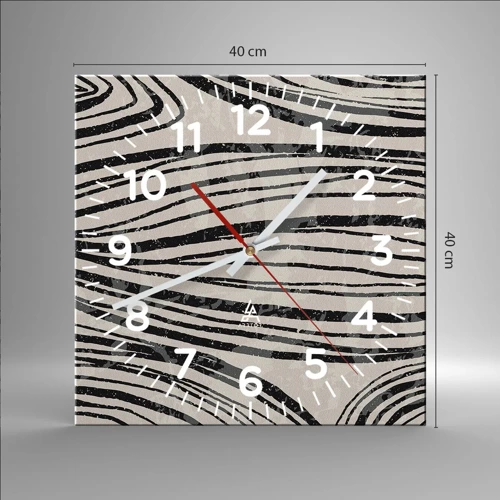 Wall clock - Clock on glass - Spillover of Lines - 40x40 cm