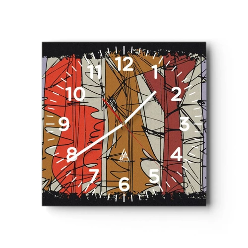 Wall clock - Clock on glass - Spontaneous Composition - 30x30 cm