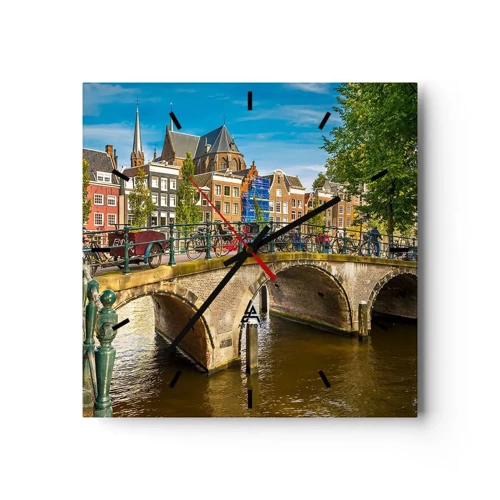 Wall clock - Clock on glass - Spring over the Canal - 30x30 cm