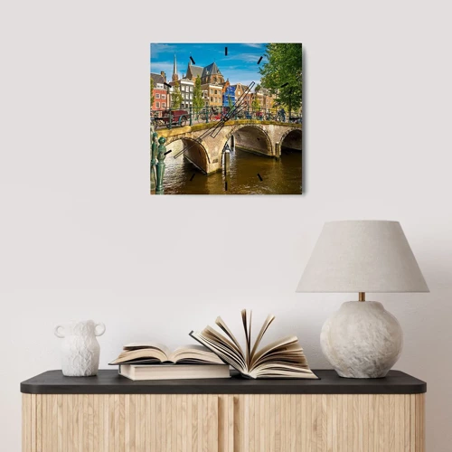 Wall clock - Clock on glass - Spring over the Canal - 30x30 cm