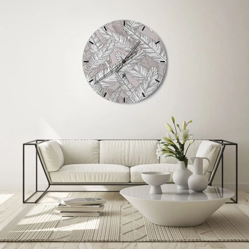 Wall clock - Clock on glass - Storm of Feathers - 30x30 cm