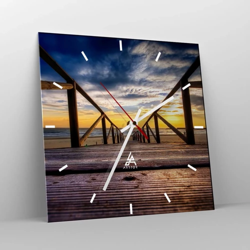 Wall clock - Clock on glass - Straight to a Quiet Beach at Sunset - 30x30 cm