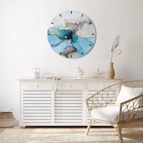 Wall clock - Clock on glass - Study in Grey and  Turquoise Encounter - 30x30 cm