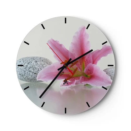 Wall clock - Clock on glass - Study in Pink, Grey and White - 30x30 cm