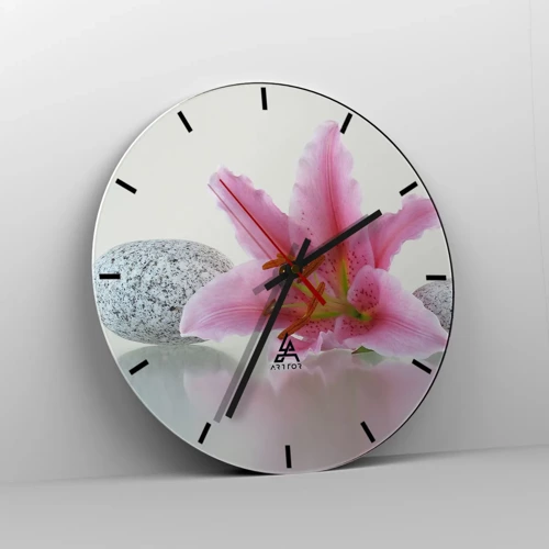 Wall clock - Clock on glass - Study in Pink, Grey and White - 30x30 cm