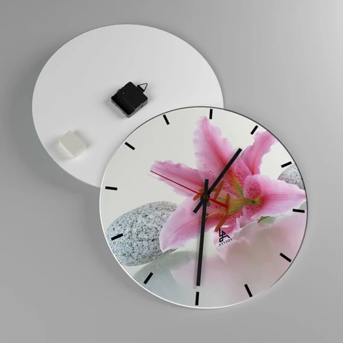 Wall clock - Clock on glass - Study in Pink, Grey and White - 40x40 cm