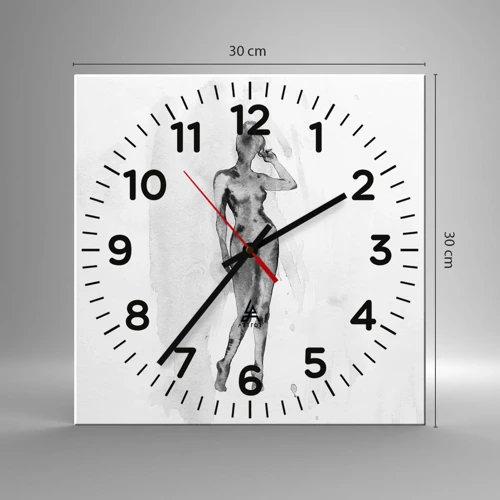 Wall clock - Clock on glass - Study of Ideal of Feminity - 30x30 cm