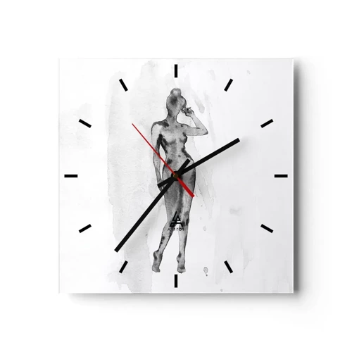 Wall clock - Clock on glass - Study of Ideal of Feminity - 40x40 cm