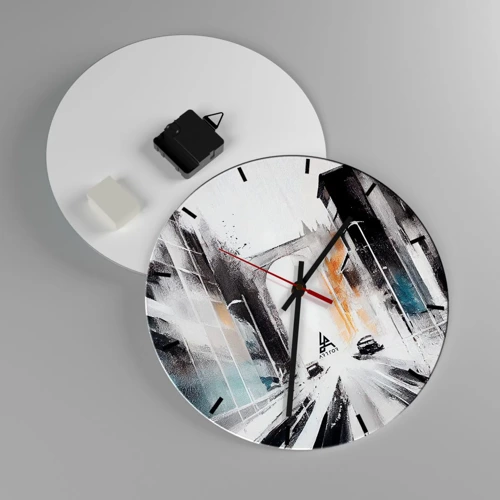 Wall clock - Clock on glass - Study of a City: Architecture and Movement - 30x30 cm