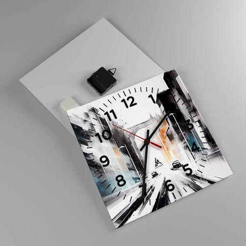 Wall clock - Clock on glass - Study of a City: Architecture and Movement - 30x30 cm