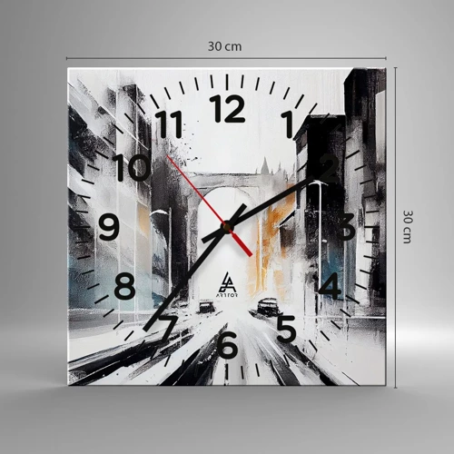 Wall clock - Clock on glass - Study of a City: Architecture and Movement - 30x30 cm