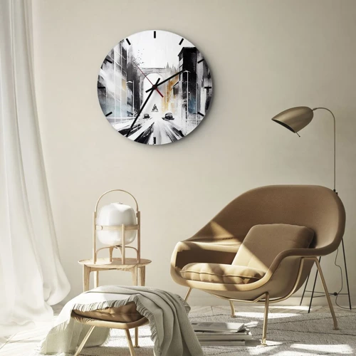 Wall clock - Clock on glass - Study of a City: Architecture and Movement - 30x30 cm