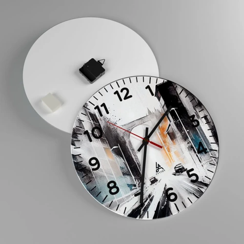 Wall clock - Clock on glass - Study of a City: Architecture and Movement - 40x40 cm