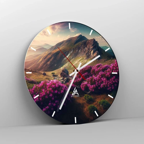 Wall clock - Clock on glass - Summer in the Mountains - 30x30 cm