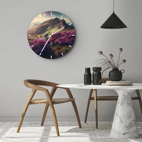 Wall clock - Clock on glass - Summer in the Mountains - 30x30 cm