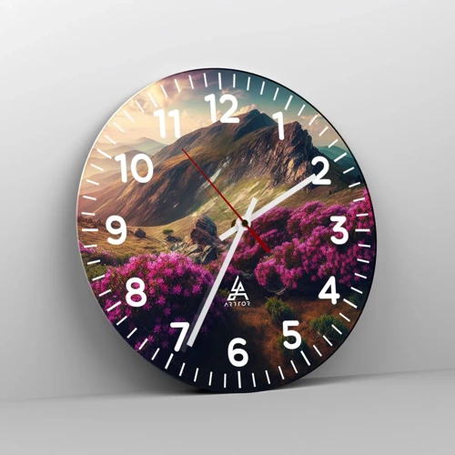 Wall clock - Clock on glass - Summer in the Mountains - 30x30 cm
