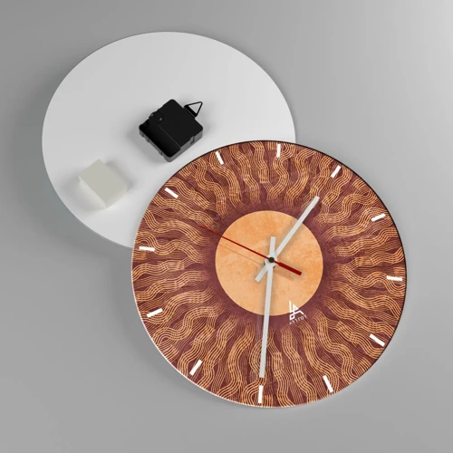 Wall clock - Clock on glass - Sun Icon - 30x30 cm