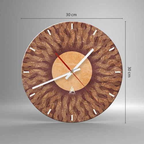 Wall clock - Clock on glass - Sun Icon - 30x30 cm