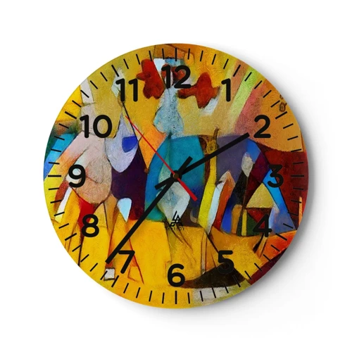 Wall clock - Clock on glass - Sun -Life - Happiness - 30x30 cm