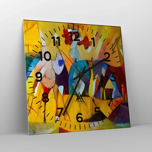 Wall clock - Clock on glass - Sun -Life - Happiness - 40x40 cm