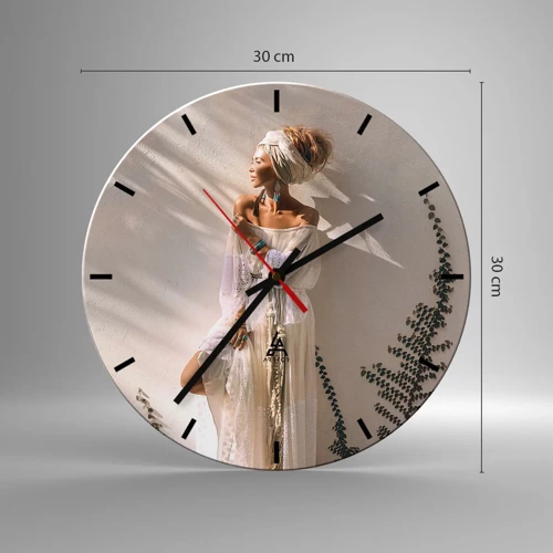 Wall clock - Clock on glass - Sun and Girl - 30x30 cm