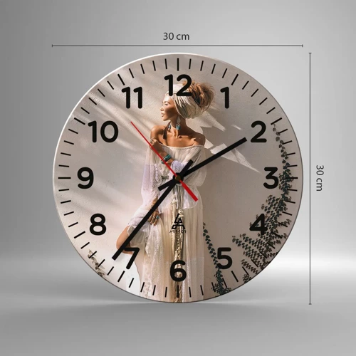 Wall clock - Clock on glass - Sun and Girl - 30x30 cm