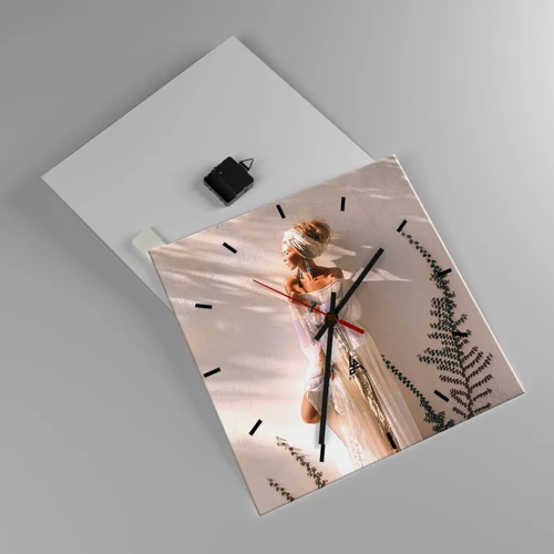 Wall clock - Clock on glass - Sun and Girl - 40x40 cm