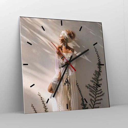 Wall clock - Clock on glass - Sun and Girl - 40x40 cm