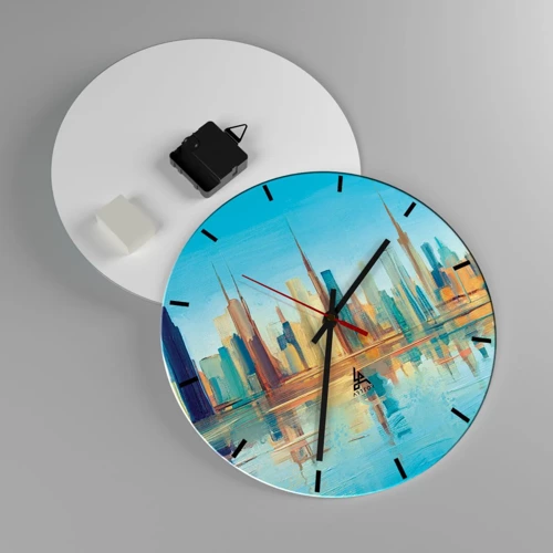 Wall clock - Clock on glass - Sunny Metropolis - 30x30 cm