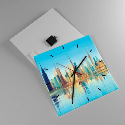 Wall clock - Clock on glass - Sunny Metropolis - 40x40 cm