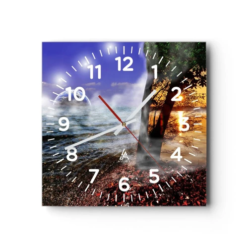 Wall clock - Clock on glass - Surrealistic Landscape - Unity of Nature - 40x40 cm