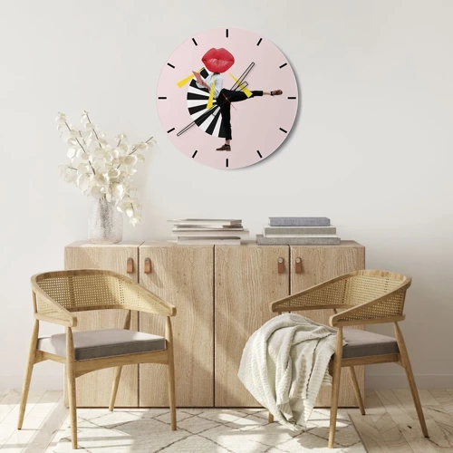 Wall clock - Clock on glass - Surrealistic Pop-Art. - 30x30 cm