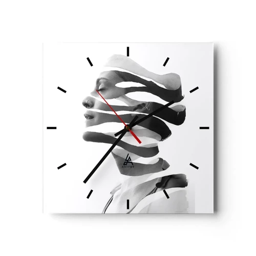 Wall clock - Clock on glass - Surrealistic Portrait - 30x30 cm