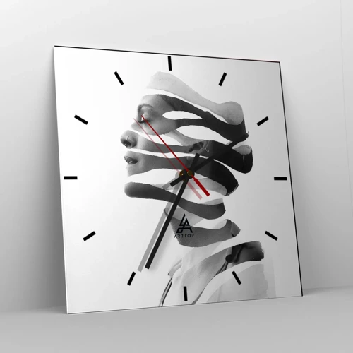 Wall clock - Clock on glass - Surrealistic Portrait - 30x30 cm
